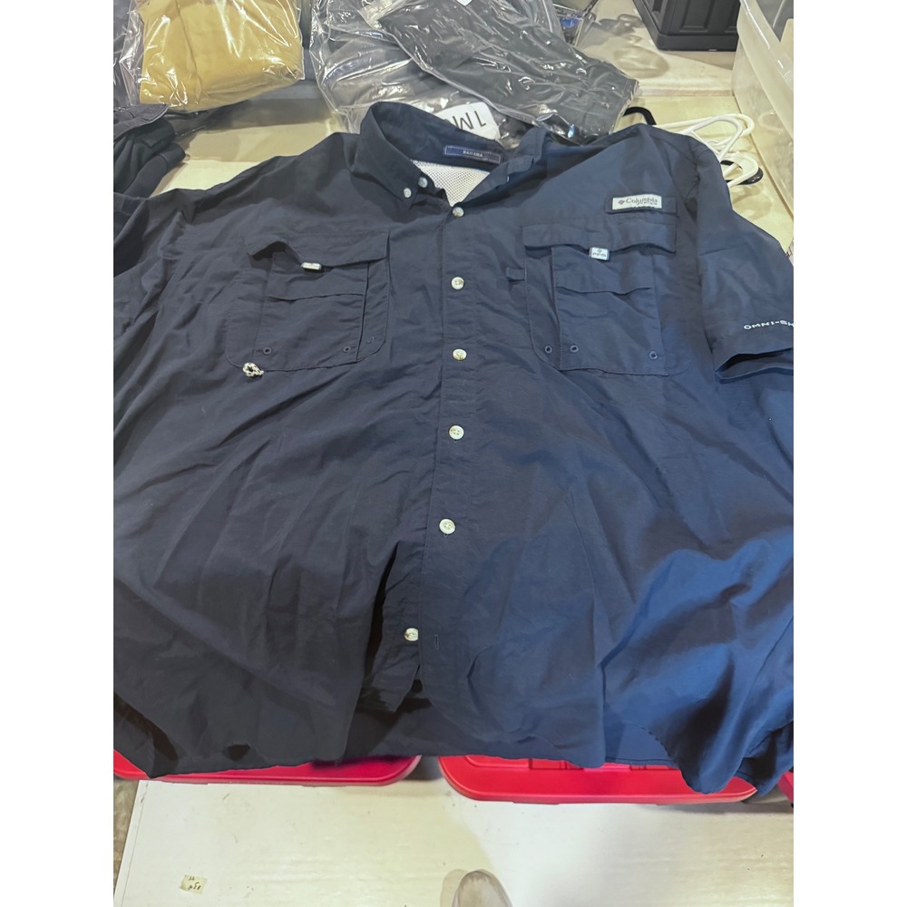 Columbia Bahama II Navy Blue Short Sleeve Fishing Shirt Mens 2XT Tall Omni-Shade